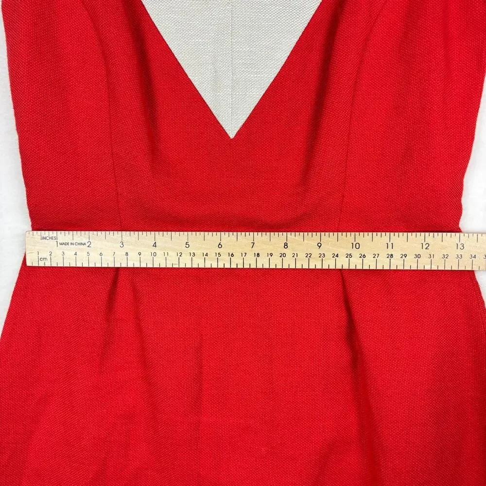 Kate Spade Red & Oat Linen Sleeveless V-Neck James Dress Size 0